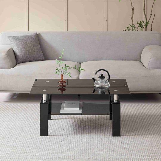 Tempered Glass Coffee Table with 2-Layer Design