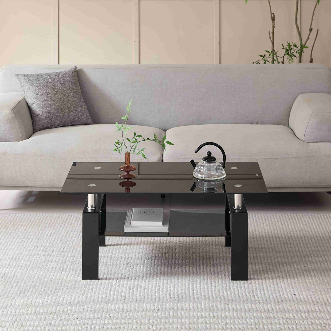 Tempered Glass Coffee Table with 2-Layer Design