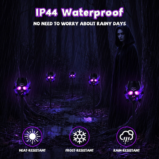 Solar Skull Torch Lights 4-Pack with Purple Flame Effect