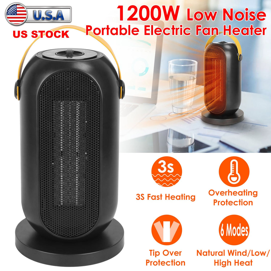 1200W Portable Electric Fan Heater PTC Ceramic Oscillation Heating Cool Fan Overheating Tip Over Protection 3S Heating Space For 322 Sq FT Home Office