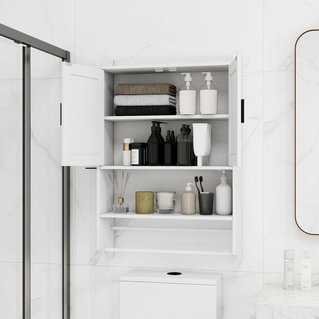 Wall Mounted Bathroom Cabinet with Towel Bar & Toilet Paper Holder