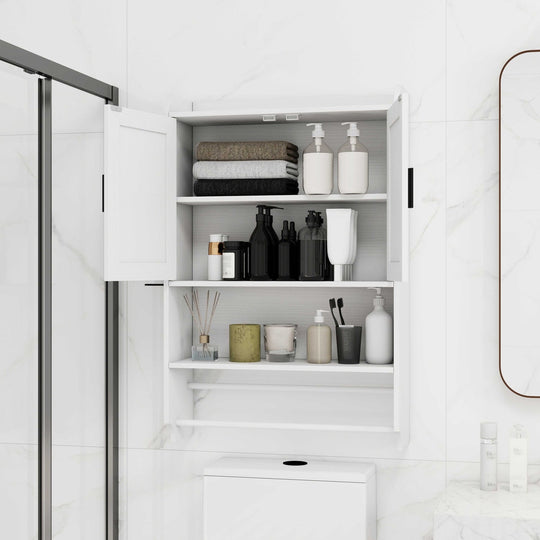 Wall Mounted Bathroom Cabinet with Towel Bar & Toilet Paper Holder