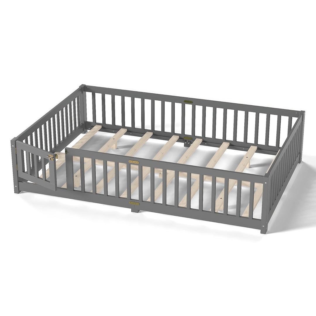 Montessori Floor Bed with Safety Guardrails and Lockable Door