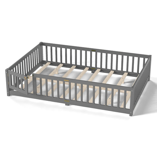 Montessori Floor Bed with Safety Guardrails and Lockable Door