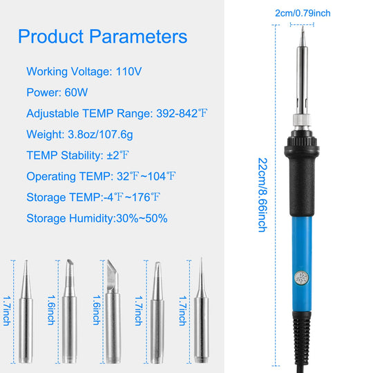 Soldering Iron 110V/60W Adjustable Temperature (392 -842 ) PCB Electric Welding Iron with 5Pcs Different Tips