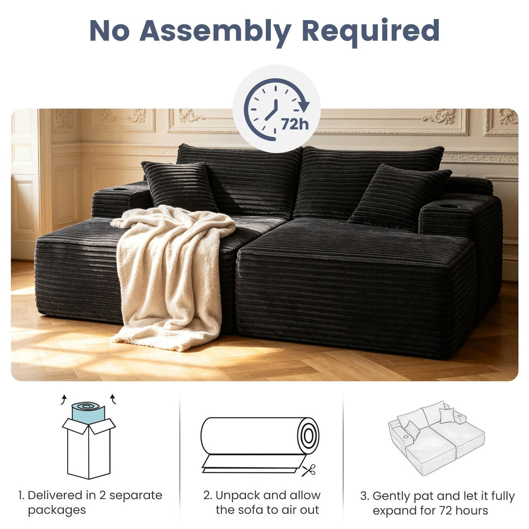 Sectional Couch with Double Chaise Lounge and Cup Holders