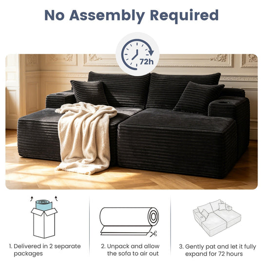 Sectional Couch with Double Chaise Lounge and Cup Holders