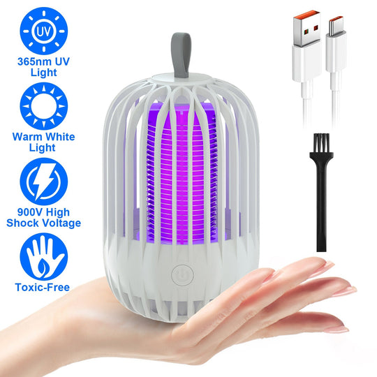 900V High Voltage Cordless Indoor Bug Zapper Type C Rechargeable Mosquito Lamp Trap Portable Electric Mosquito Killer with Hanging Strap Night Light f