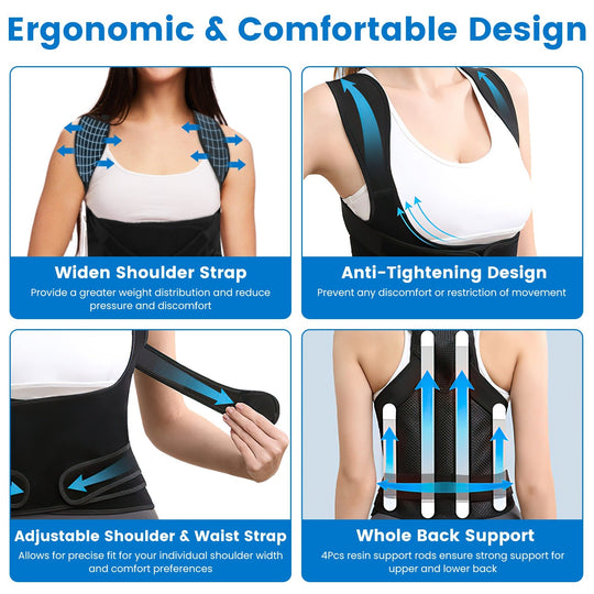 Posture Corrector for Women Men Adjustable Back Brace Posture Trainer Improve Hunchback Slouching Kyphosis Correction Invisible Under Clothes Upper Ba