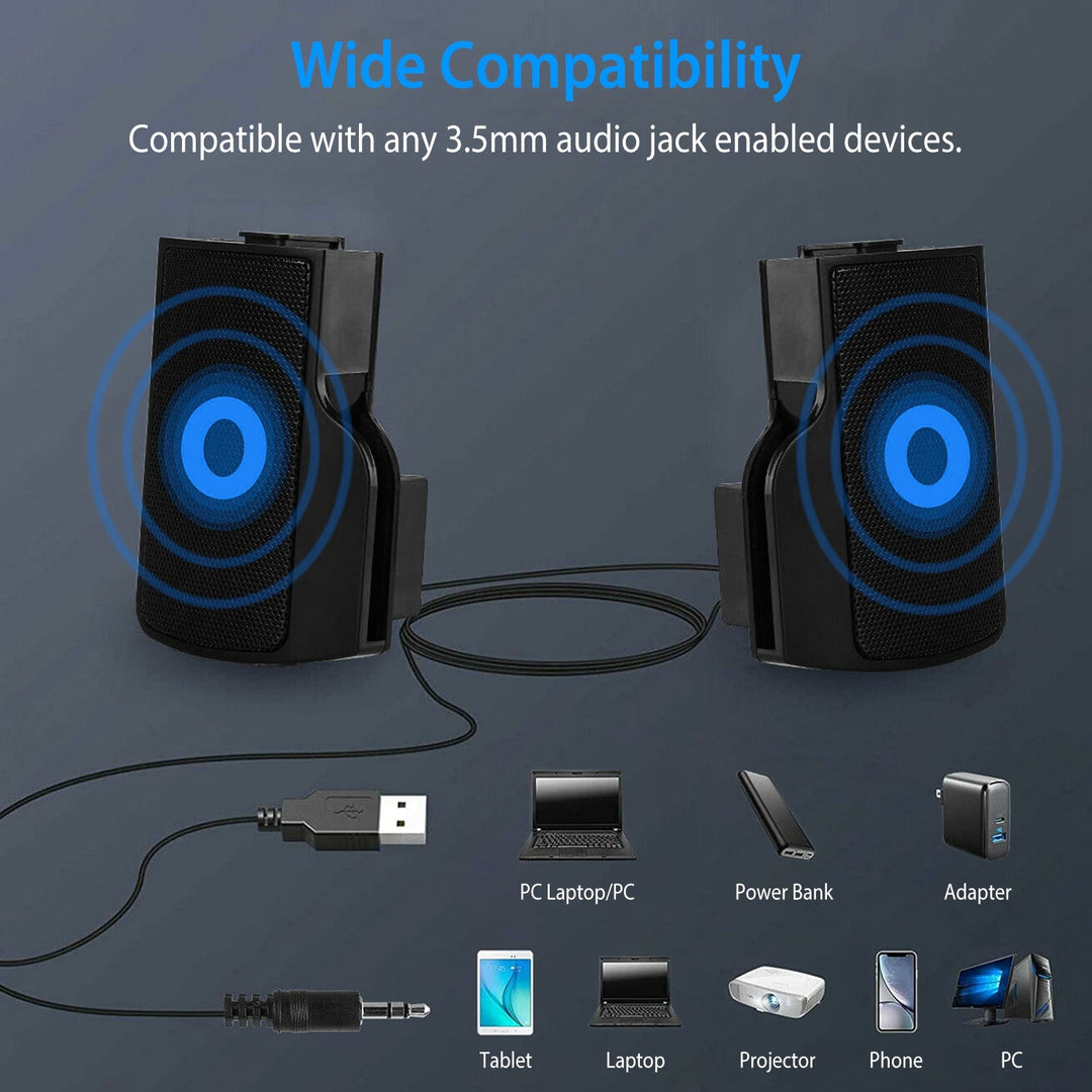 Clip-On Computer Sound Bar Portable USBÊStereo Mini Wired Speaker w/ Volume Control 3.5mm Jack For Desktop Computer Laptop Notebook PC Tablets Plug An