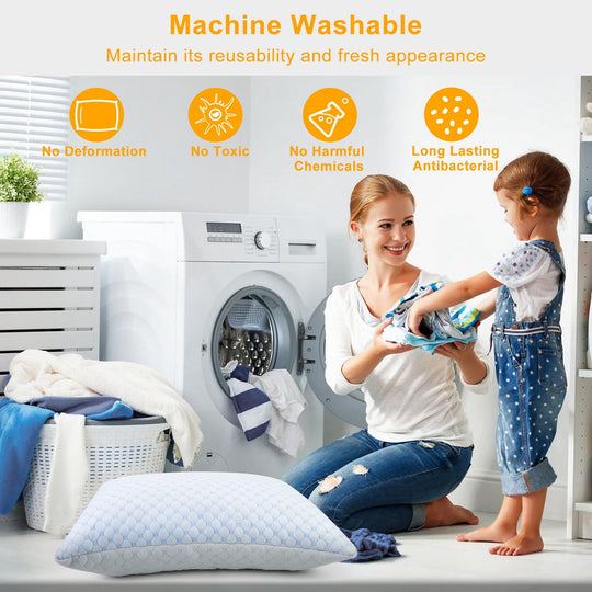 Cooling Memory Foam Pillow Ventilated Soft Bed Pillow w/ Cooling Gel Infused Memory Foam Heat Moisture Reducing Cooling Fiber Breathable Machine Washa
