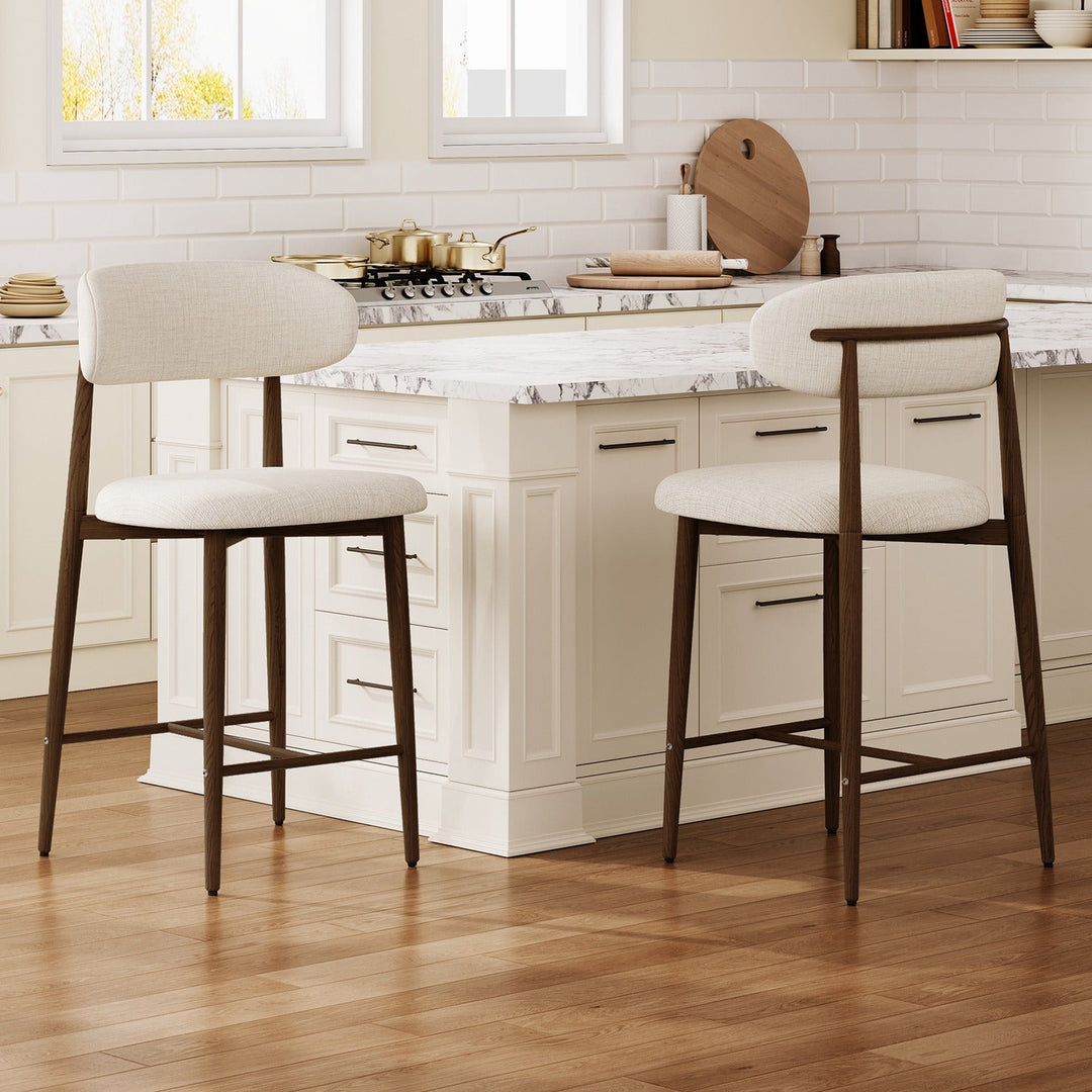 Counter Height Bar Stools Set of 2 with Curved Backrest