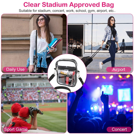 Clear Crossbody Bag Stadium Approved Clear Purse Transparent Small Shoulder Bag See Through Zip Pouch Tote Bag Handbag 44OZ w/ Adjustable Strap