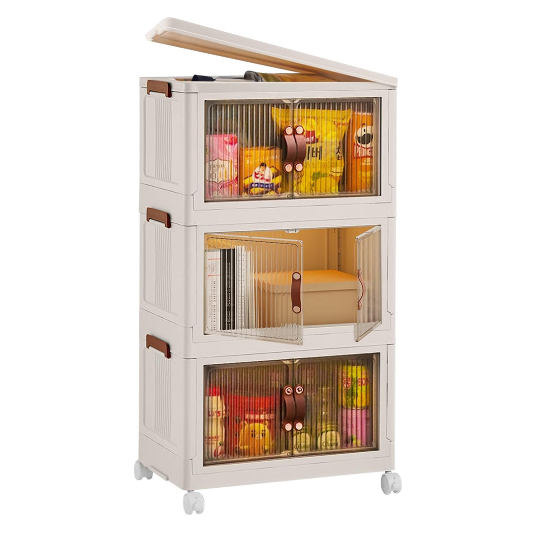 3Pcs Foldable Storage Bins with Lid Front Magnetic Door Collapsible Stackable Closet Organizer Containers with 4Pcs 360¡ Rotatable Wheels 8Pcs Small W