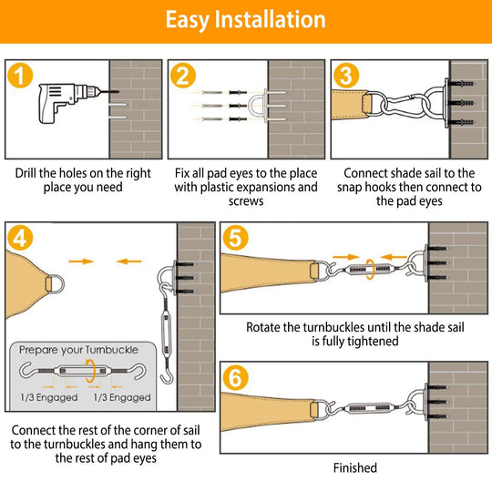 Sun Shade Sail Hardware Kit Stainless Steel Canopy Installation Kit Fixing Accessory for Rectangular Square Shade Sail Installation