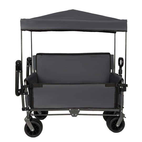 3-in-1 Folding Wagon Cart with Bench Seat Removable Canopy and Storage Collapsible Utility Wagon with Brakes 500lbs Capa