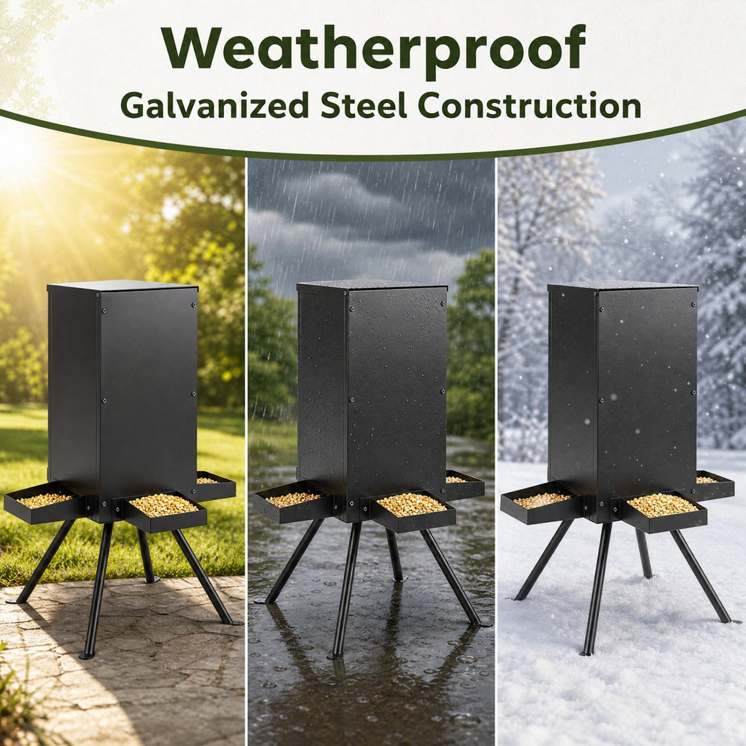 90LB Gravity Deer Feeder with 4 Feeding Trays and Stand