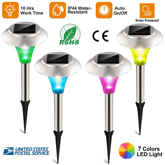 4Packs Solar Garden Lights Outdoor IP44 Waterproof Solar Pathway Lights Color Changing Landscape Lamps 10Hrs Lawn Lighting for Yard Driveway Walkway