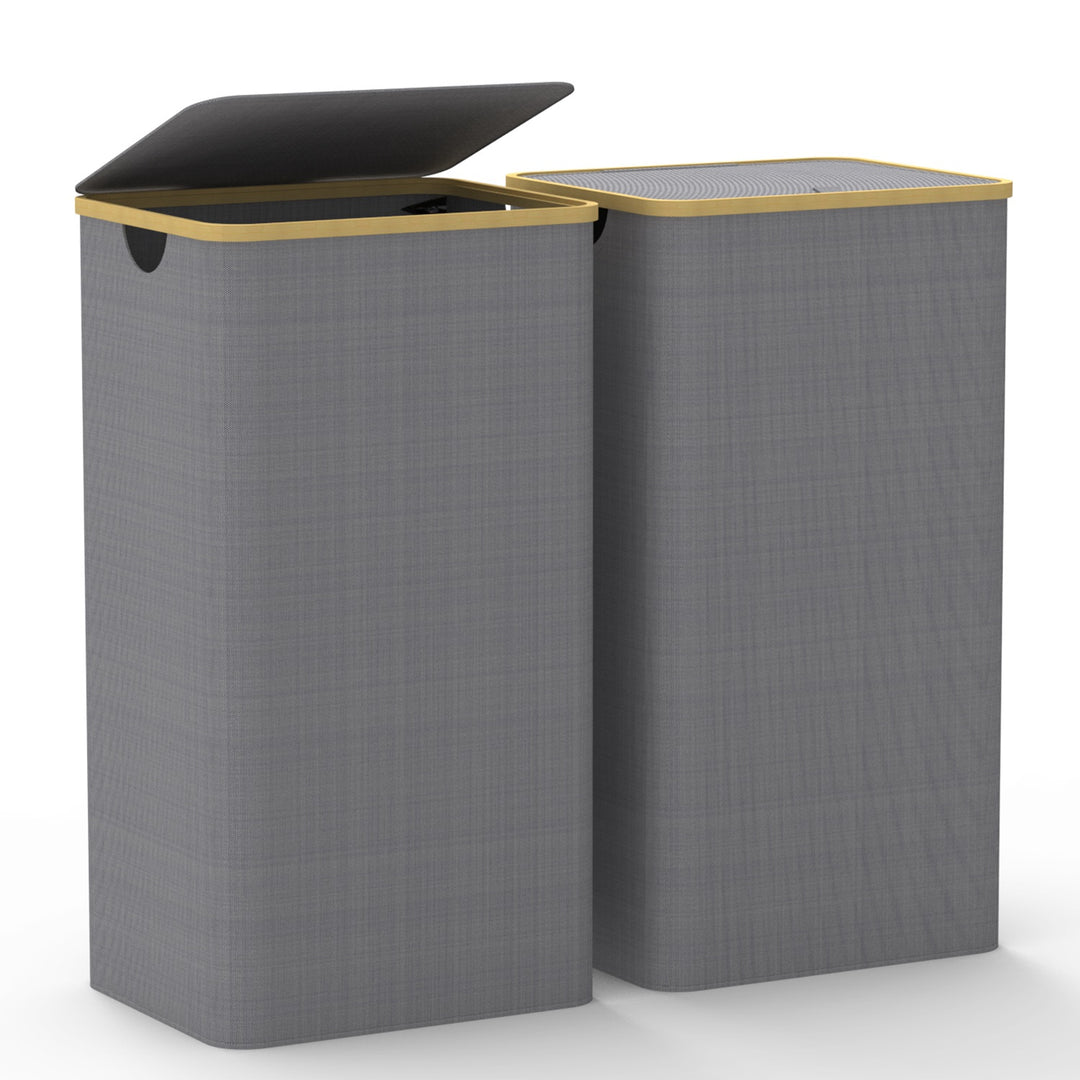 2Pcs Collapsible Laundry Hamper with Lid Handle 100L/26.4Gal Capacity Vertical Laundry Basket Foldable Bamboo Basket Dirty Clothes Organizer with Inne
