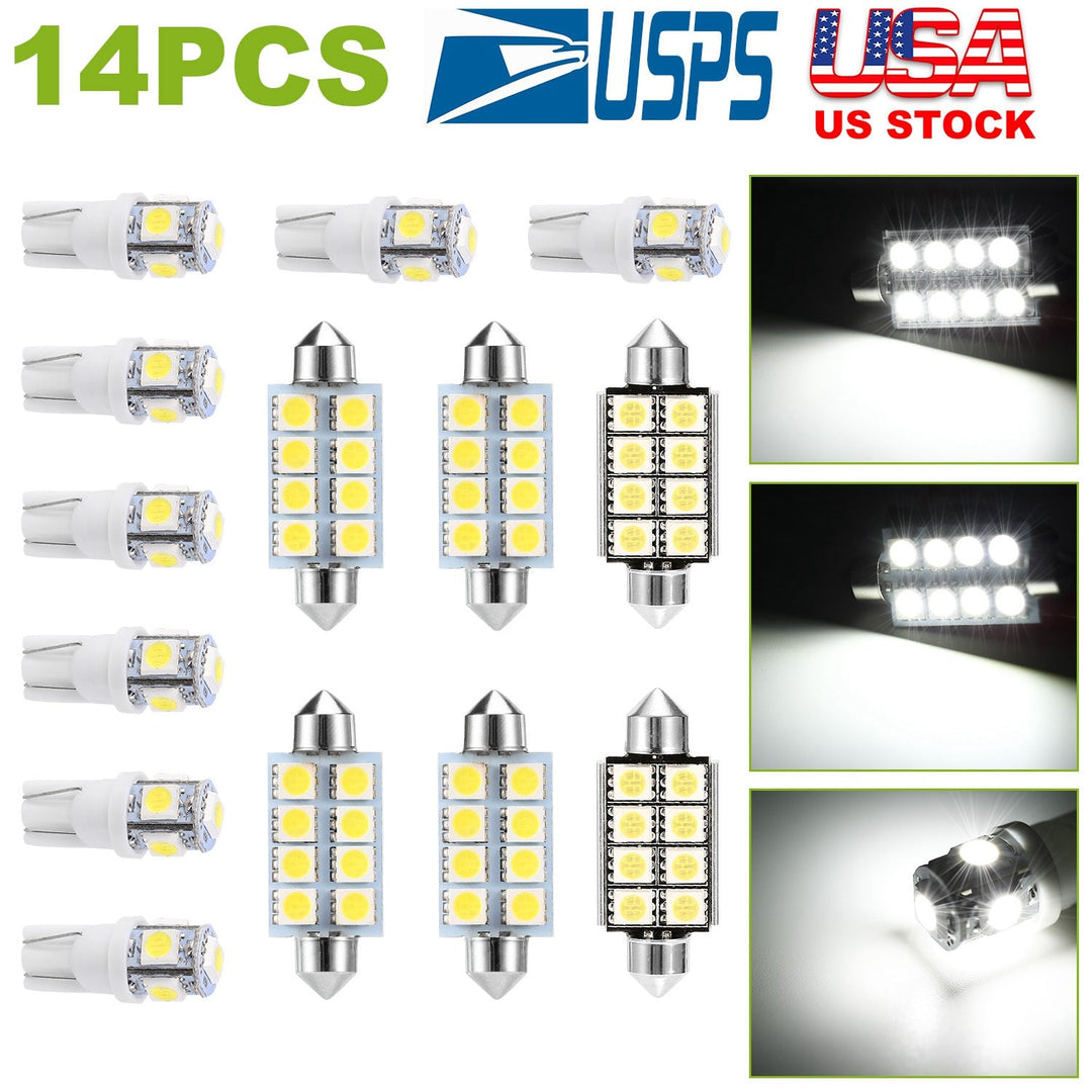 14Pcs T10 41mm Festoon LED Light Bulb Interior Dome Map LED Lights License Plate Trunk Side Positioning Lights 6000K White