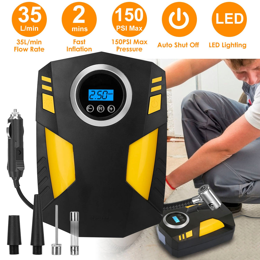 Portable Car Tire Inflator DC 12V Digital Car Air Pump Compressor Electric Air Pump w/LED Light 150PSI