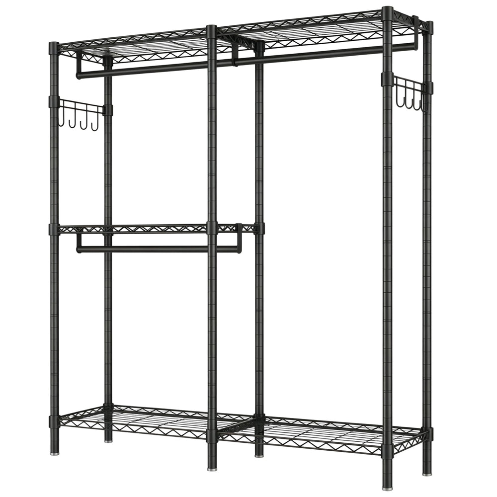 L-Shaped Garment Rack with Adjustable Shelves & 3 Hanging Rods