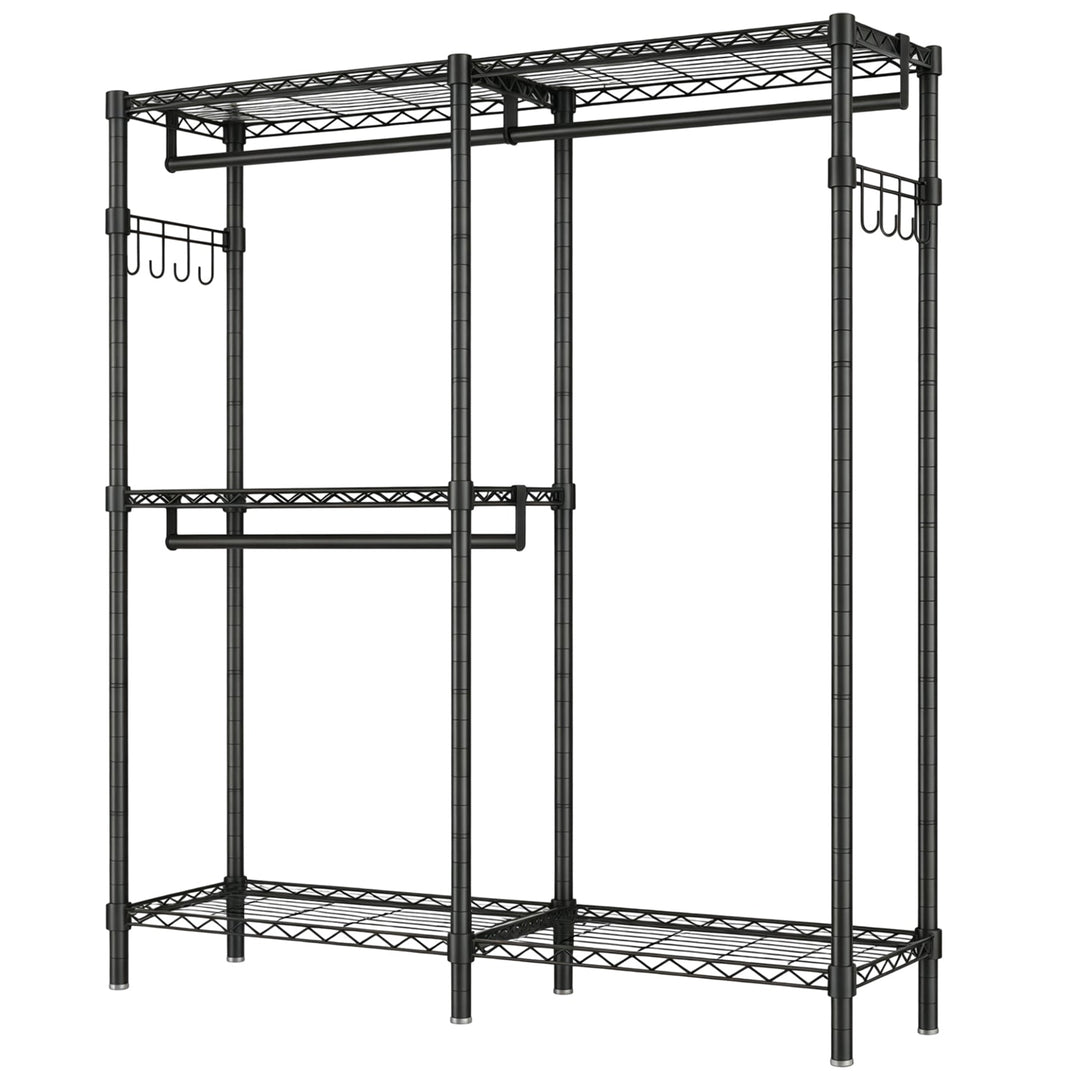 L-Shaped Garment Rack with Adjustable Shelves & 3 Hanging Rods