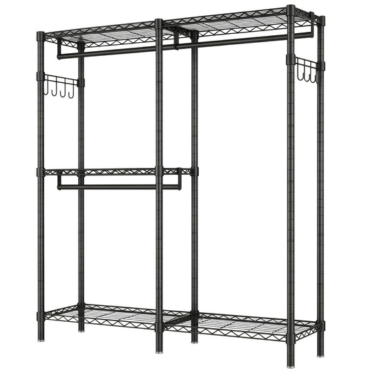 L-Shaped Garment Rack with Adjustable Shelves & 3 Hanging Rods