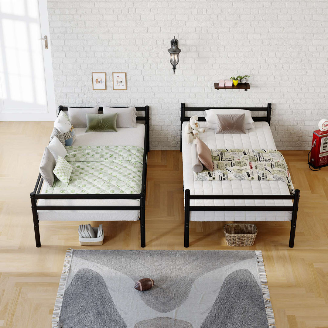 Twin Over Twin Metal Bunk Bed with Ladder and Guardrails