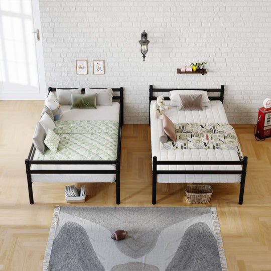 Twin Over Twin Metal Bunk Bed with Ladder and Guardrails