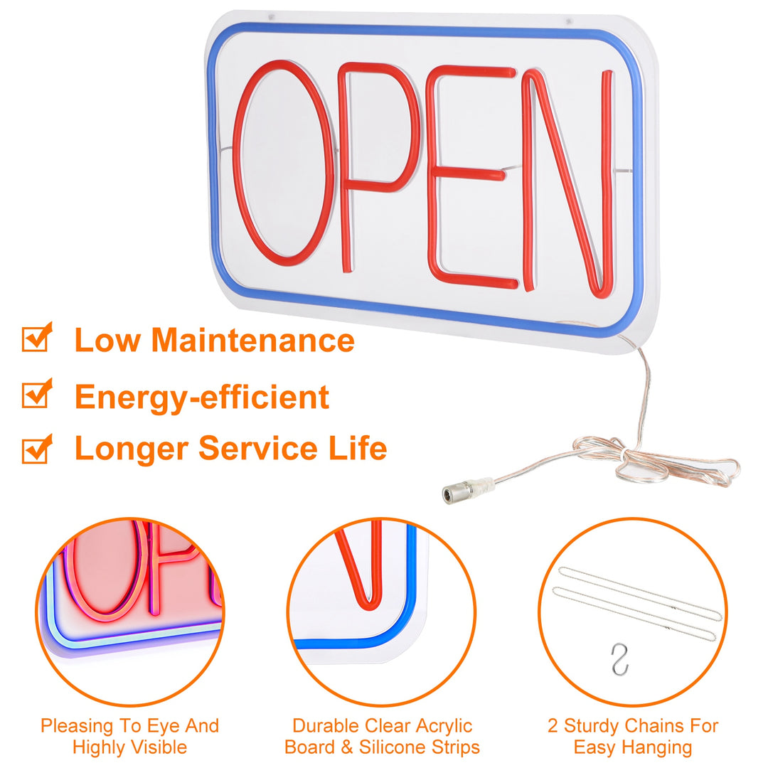 LED Open Sign 16.5x9.1in Business Neon Open Sign Advertisement Board with 11 Levels Adjustable Brightness