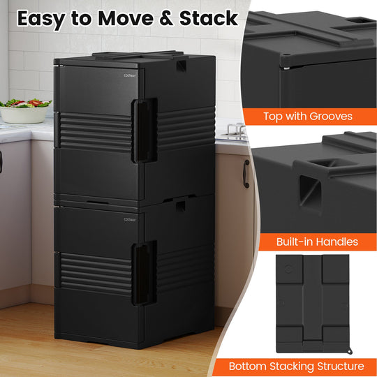 91 Qt Insulated Food Pan Carrier with Door Shafts-Black