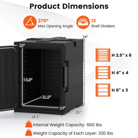 91 Qt Insulated Food Pan Carrier with Door Shafts-Black