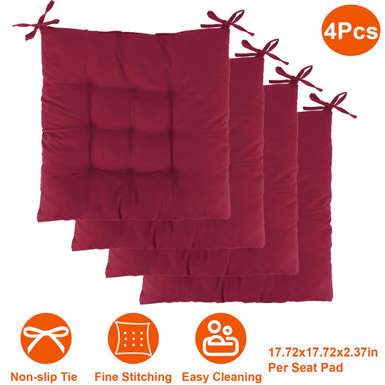 4Pcs Chair Cushion Pads Pillow 17.72x17.72x2.37in Soft Tie On Square Sitting Mats For Home Office Car Sitting Travel