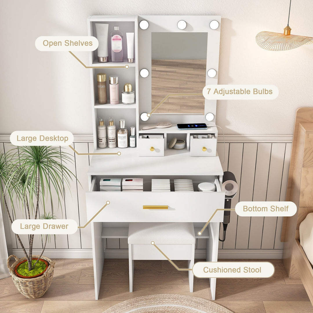 Vanity Desk Set with LED Lighted Mirror & Padded Stool
