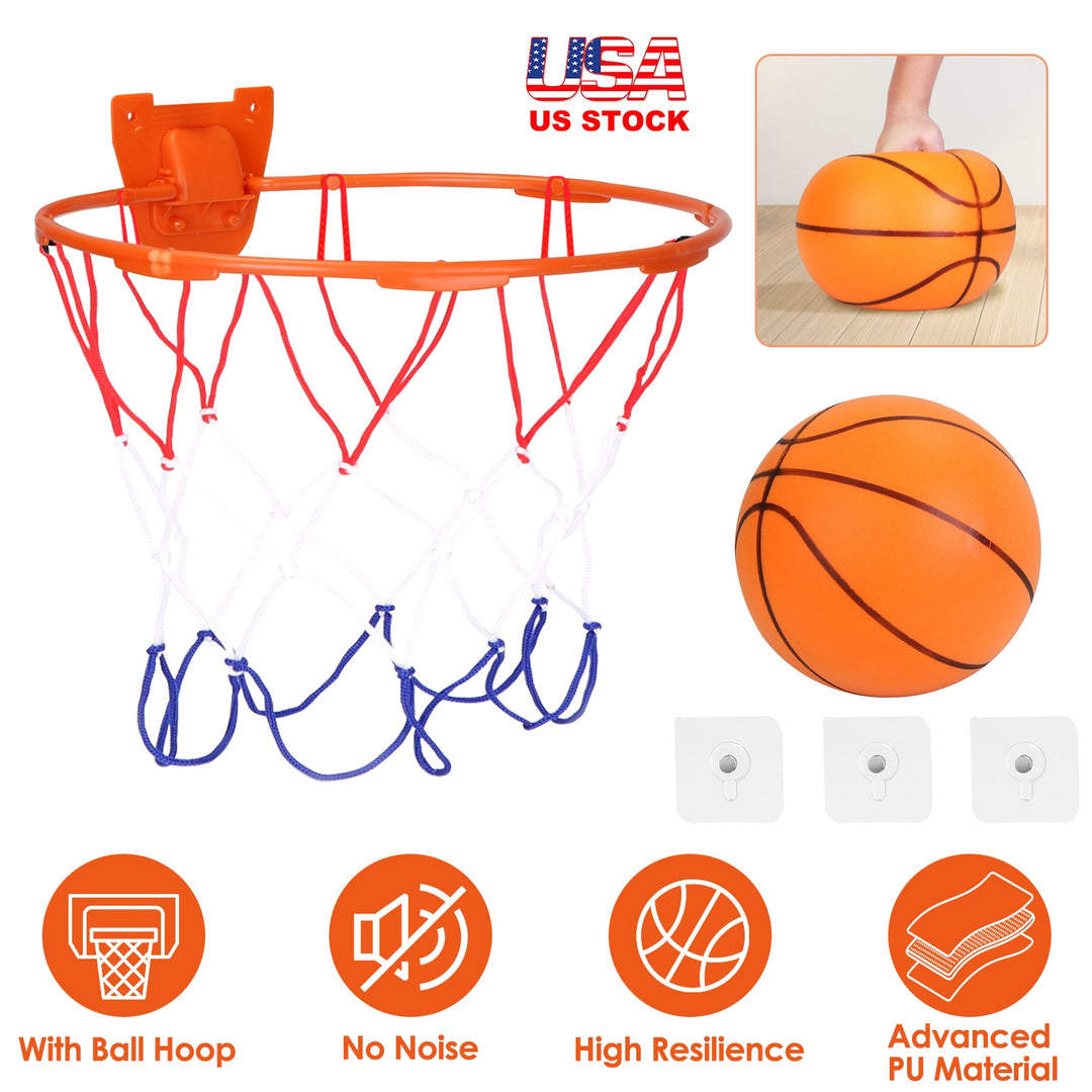 Silent Basketball with Ball Hoop Foam Bouncing Silent Basketball Uncoated High Density Foam Ball Indoor Low Noise Training Ball