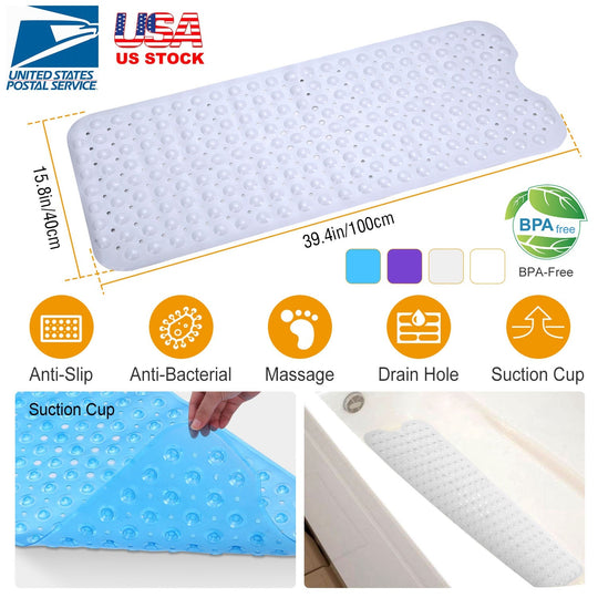 Bath Tub Mat Non-Slip Shower Mat BPA-Free Massage Anti-Bacterial with Suction Cups Washable for Bathroom Kitchen Pool