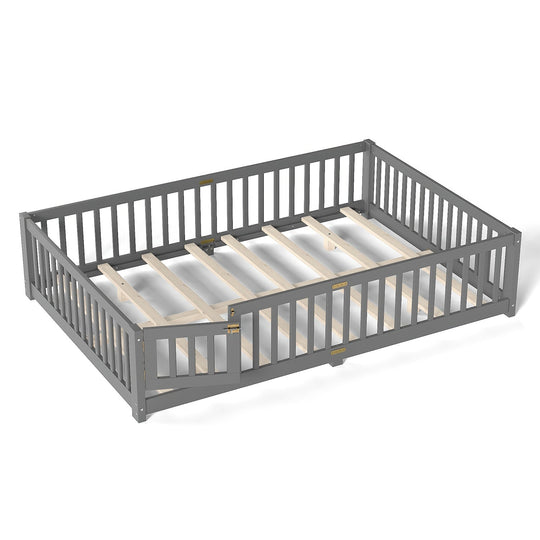 Montessori Floor Bed with Safety Guardrails and Lockable Door