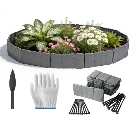 Plastic Landscape Edging 16FT Cobblestone Garden Border Kit