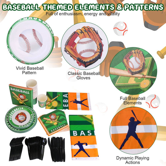 171Pcs Baseball Party Supplies Kit Baseball Birthday Party Disposable Dinnerware Set Baseball Themed Party Tableware Decorations Cups Plates Napkins S