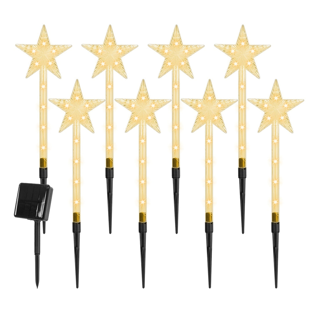 8-Pack Christmas Solar Stake Lights | 64LED Star Pathway Lights with 8 Modes, IP64 Waterproof