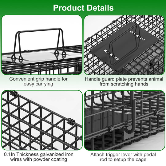 32in 2 Door Live Animal Cage Trap For Animals Under 12LBS Easy To Setup Humane Galvanized Iron Trap Cage For Rabbits Groundhogs Skunk Opossums Nutria