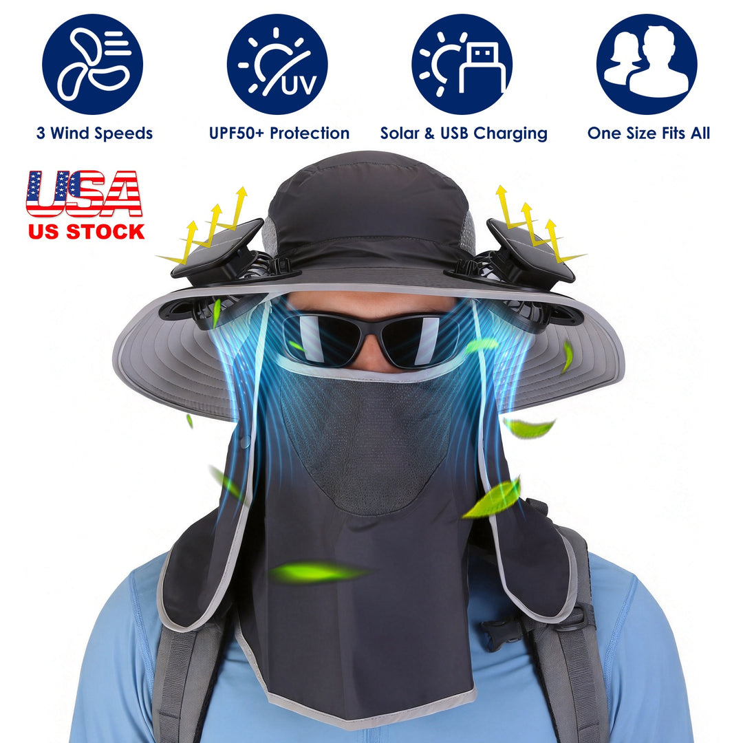 Solar Fan Hat with UPF50+ Sun Protection & Neck Flap