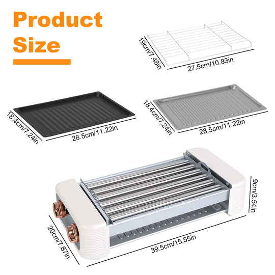 3 In 1 Electric Hot Dog Roller Machine with Grill & Griddle 6-Roller Hot Dog Cooker Smokeless Non-Stick Indoor Outdoor with 3 Temp Levels for BBQ Saus