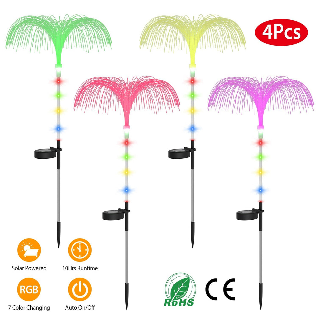 4Pcs Solar Powered Jellyfish Lights IP44 Waterproof Decorative Outdoor Lamps 7 Color Changing Night Light