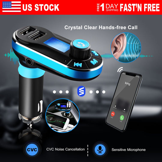 Car Wireless FM Transmitter Dual USB Charger Hands-free Call MP3 Player Aux-in LED Display Remote Controller