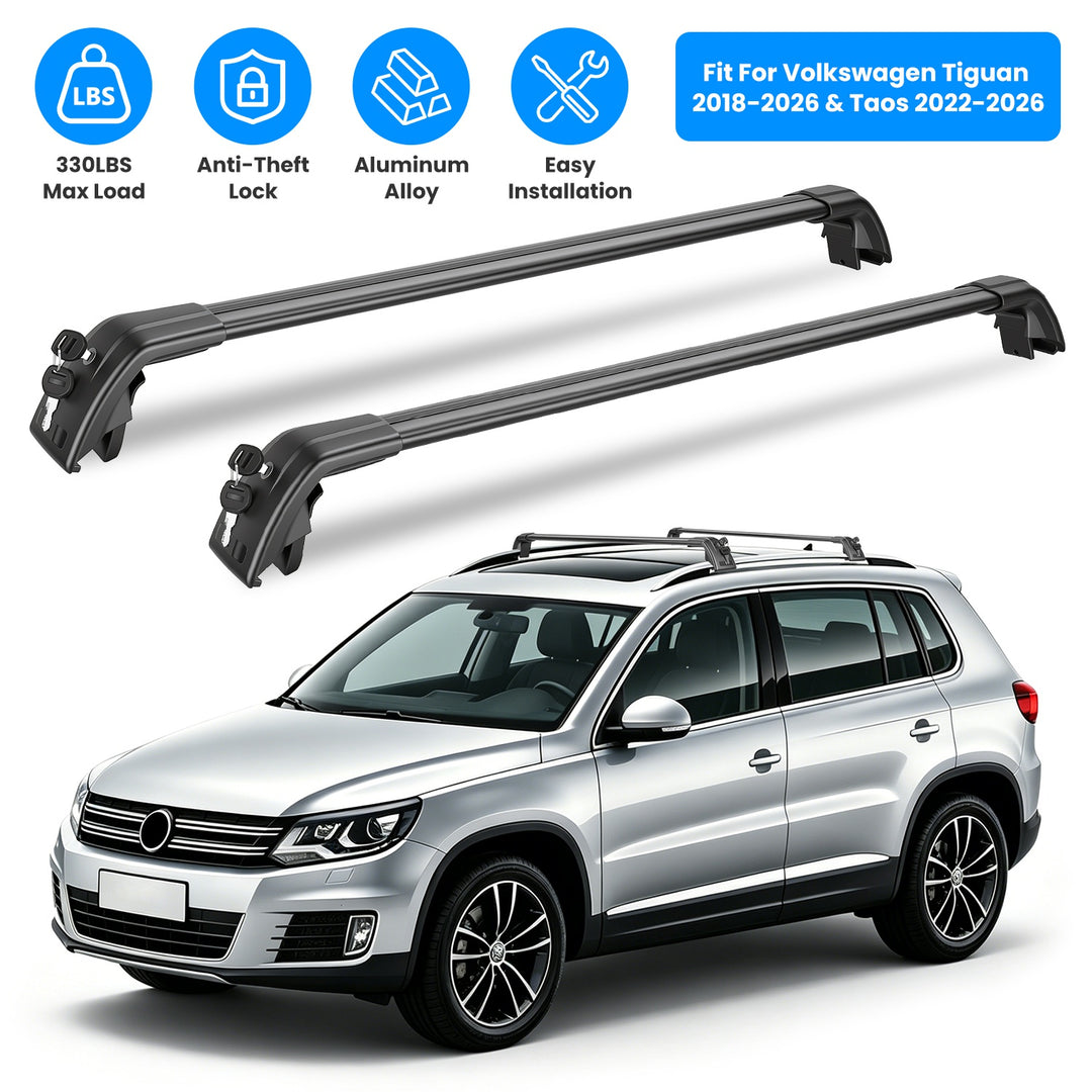 Roof Rack Cross Bars Fit for Volkswagen Tiguan 2018-2026 & Taos 2022-2026 with Factory Raised Side Rails Lockable Alumin