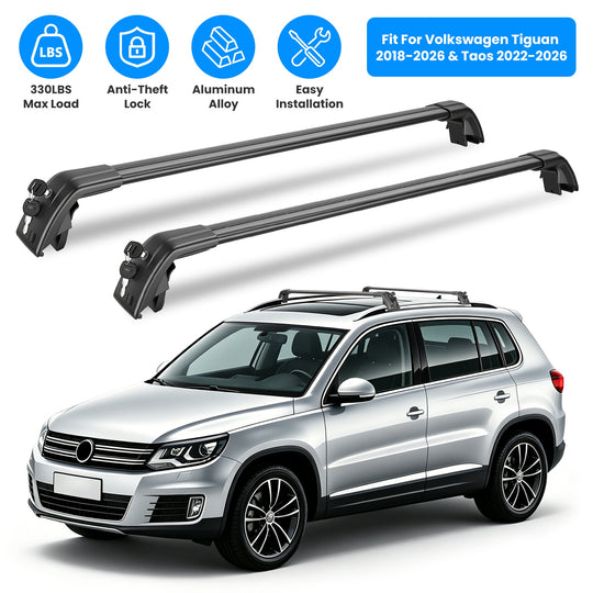 Roof Rack Cross Bars Fit for Volkswagen Tiguan 2018-2026 & Taos 2022-2026 with Factory Raised Side Rails Lockable Alumin