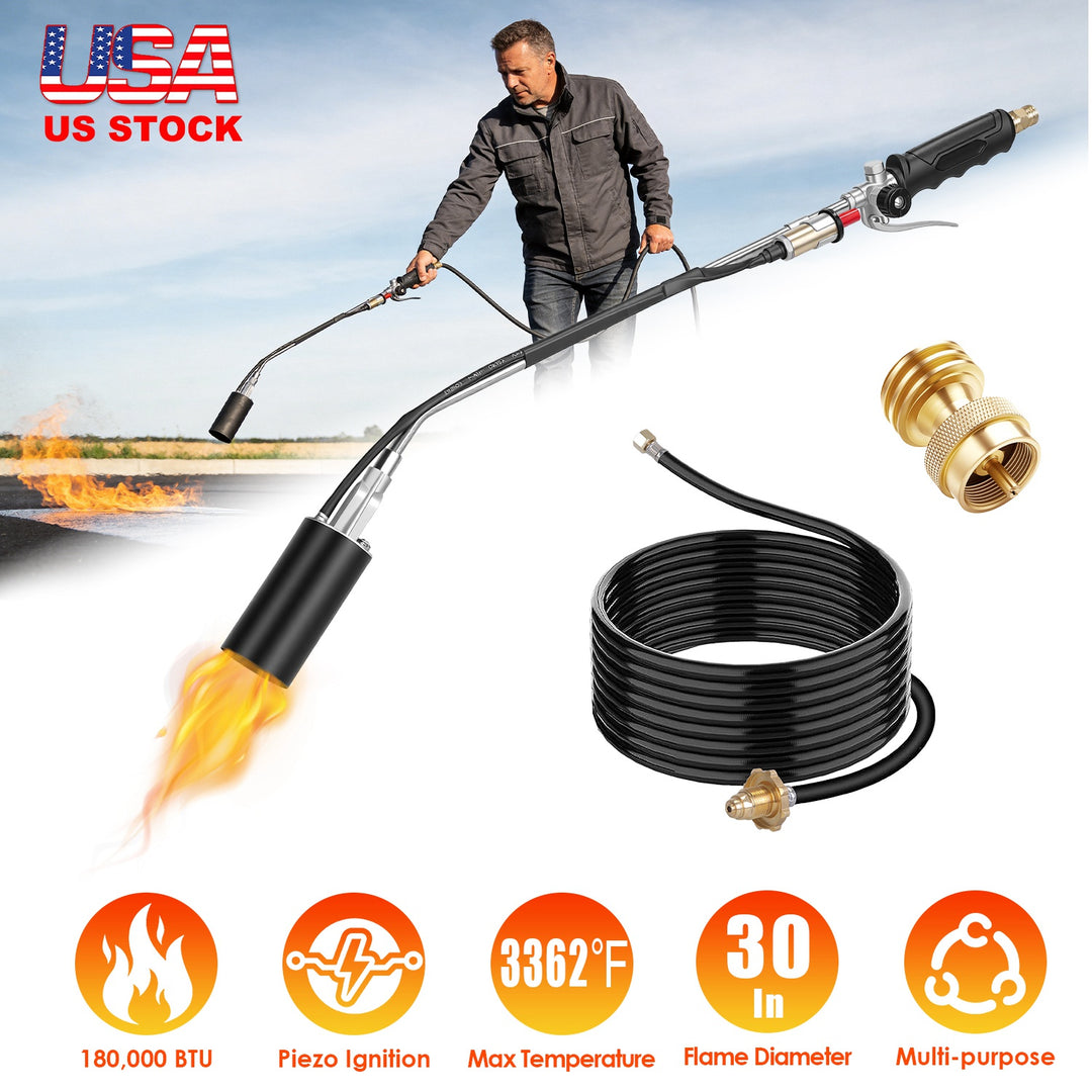 180,000 BTU Propane Weed Torch Heavy Duty Weed Burner Flame Weeder with 10FT Hose Piezo Ignition Adjustable Flame Control for Weeds Ice Snow Asphalt F