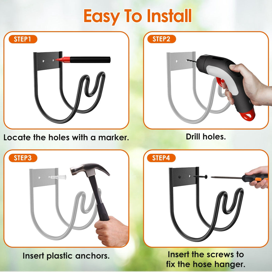 2Pack Heavy Duty Garden Hose Holder Stainless Steel Hose Hook Metal Hose Rack Reel Organizer for Water Hose Extension Cords